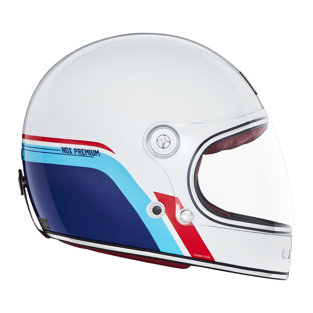 CASQUE INTEGRAL REVENGE STROBE BLANC BLEU ROUGE Nox Helmet