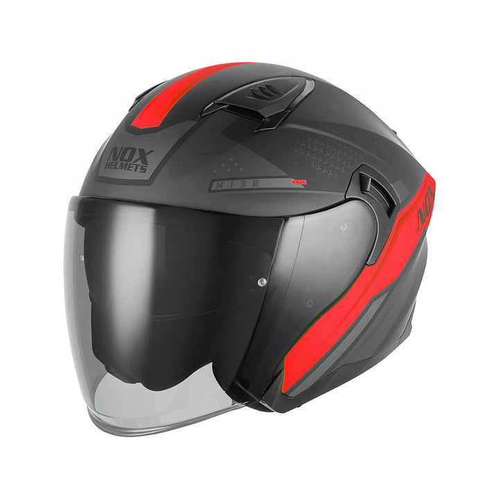 NOX CASQUE JET N130 EKTO NOIR MAT ROUGE Nox Helmet