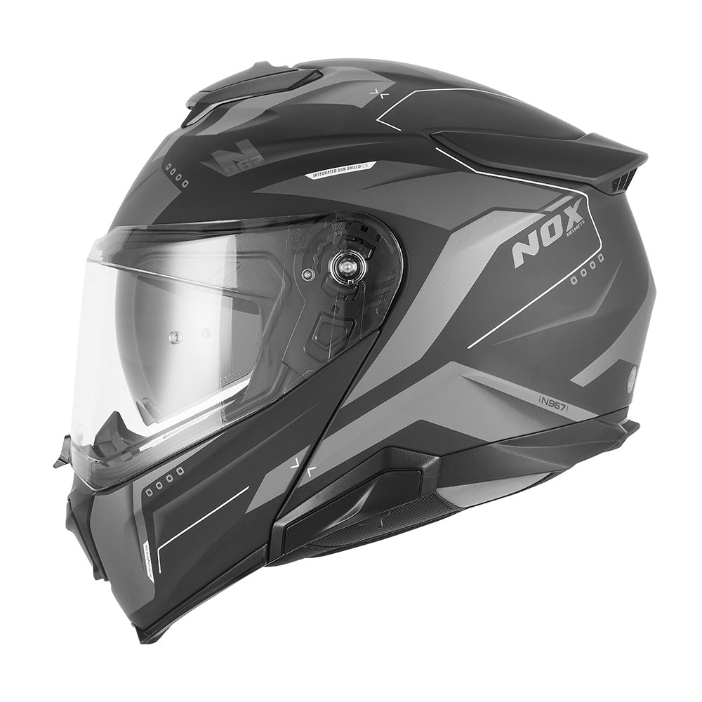NOX CASQUE MODULABLE N967 CONQUER ARGENT NOIR Nox Helmet