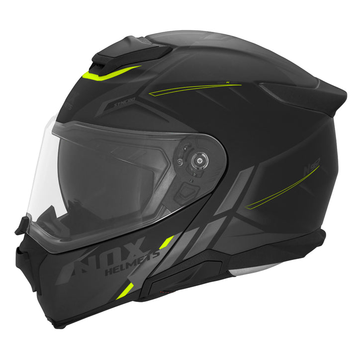 NOX CASQUE MODULABLE N967 SYNCHRO NOIR MAT JAUNE Nox Helmet