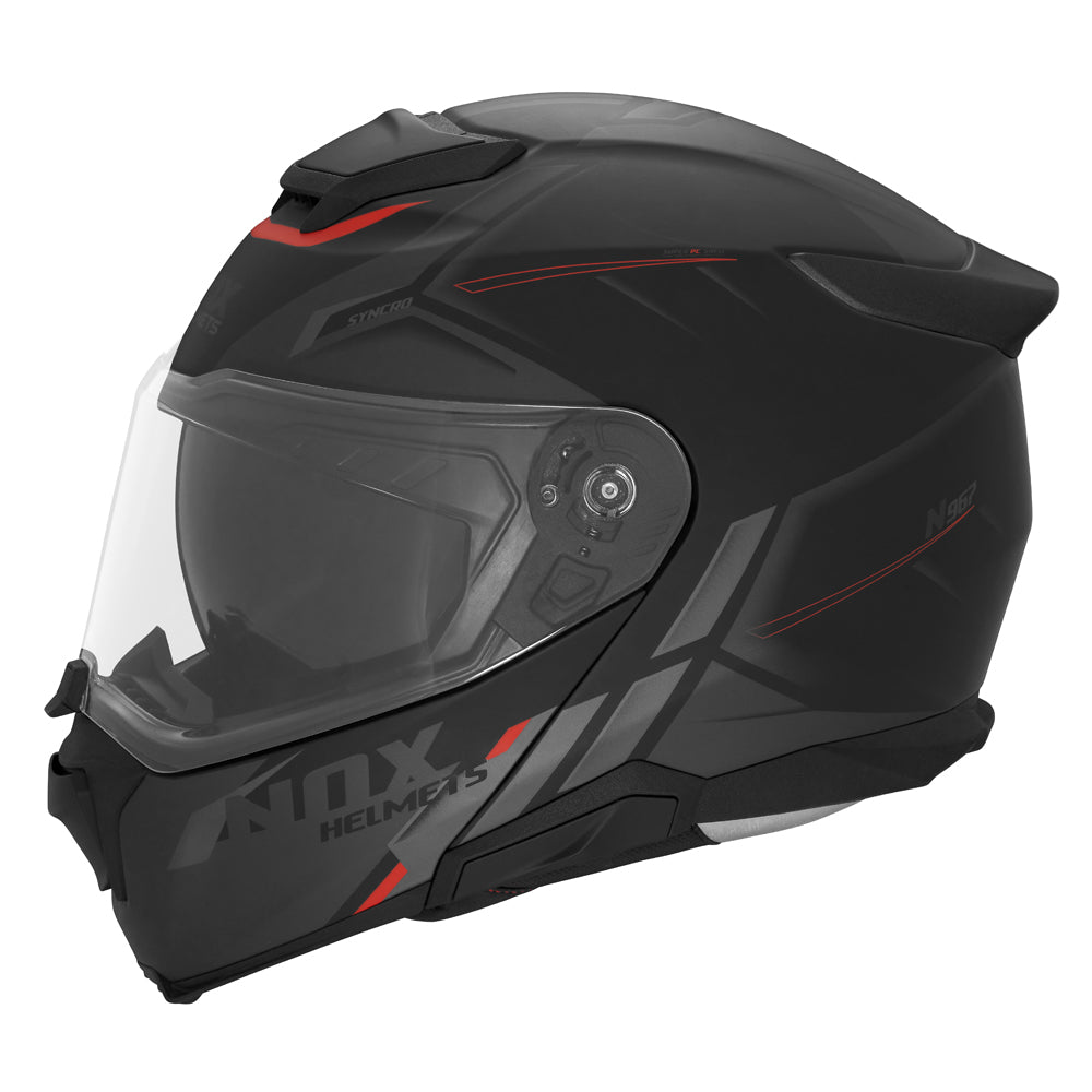 NOX CASQUE MODULABLE N967 SYNCHRO NOIR MAT ROUGE Nox Helmet