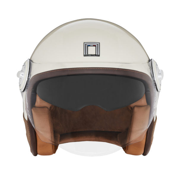 NOX PREMIUM CASQUE JET HERITAGE CREME CUIR MARRON Nox Helmet