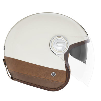 NOX PREMIUM CASQUE JET HERITAGE CREME CUIR MARRON Nox Helmet