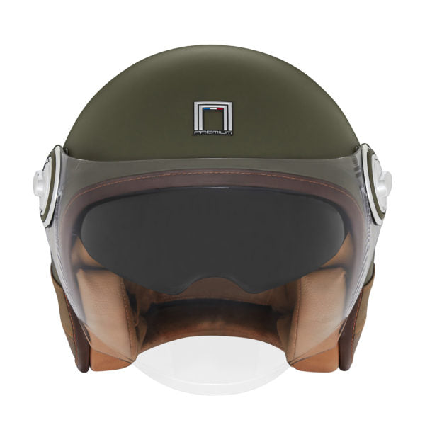 NOX PREMIUM CASQUE JET HERITAGE KAKI MAT CUIR MARRON Nox Helmet