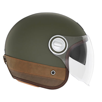 NOX PREMIUM CASQUE JET HERITAGE KAKI MAT CUIR MARRON Nox Helmet