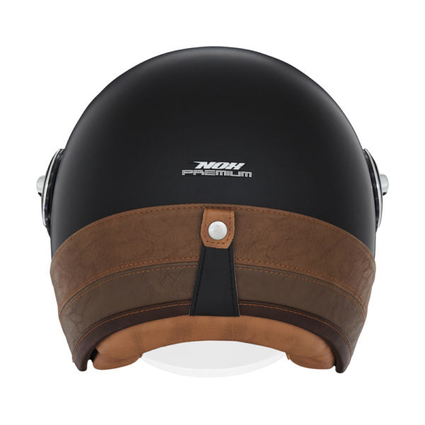 NOX PREMIUM CASQUE JET HERITAGE NOIR MAT CUIR MARRON Nox Helmet
