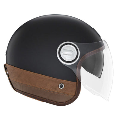 NOX PREMIUM CASQUE JET HERITAGE NOIR MAT CUIR MARRON Nox Helmet