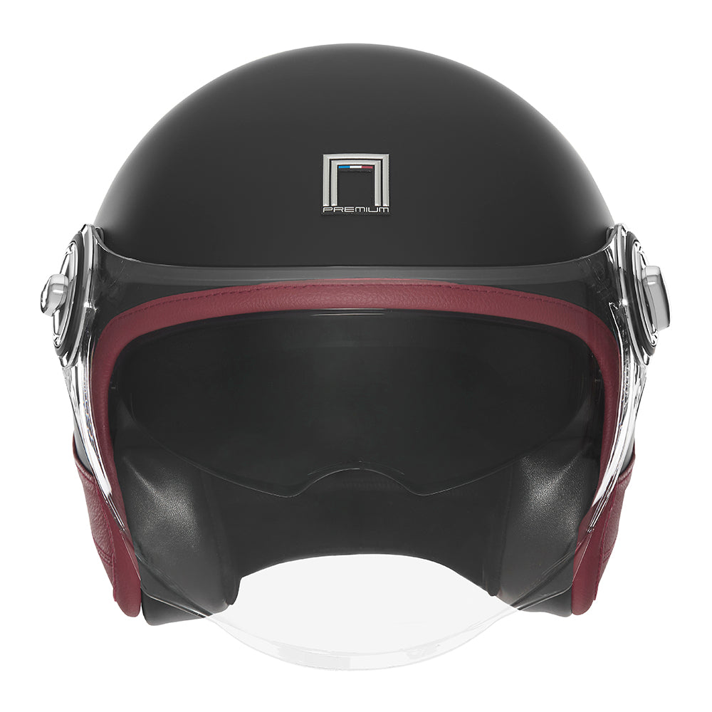 NOX PREMIUM CASQUE JET HERITAGE NOIR MAT CUIR ROUGE Nox Helmet