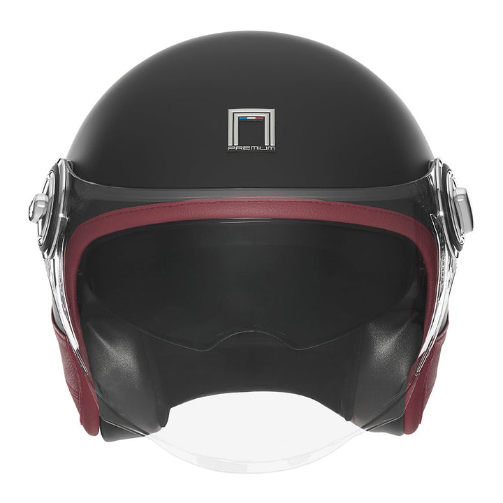 NOX PREMIUM CASQUE JET HERITAGE NOIR MAT CUIR ROUGE Nox Helmet