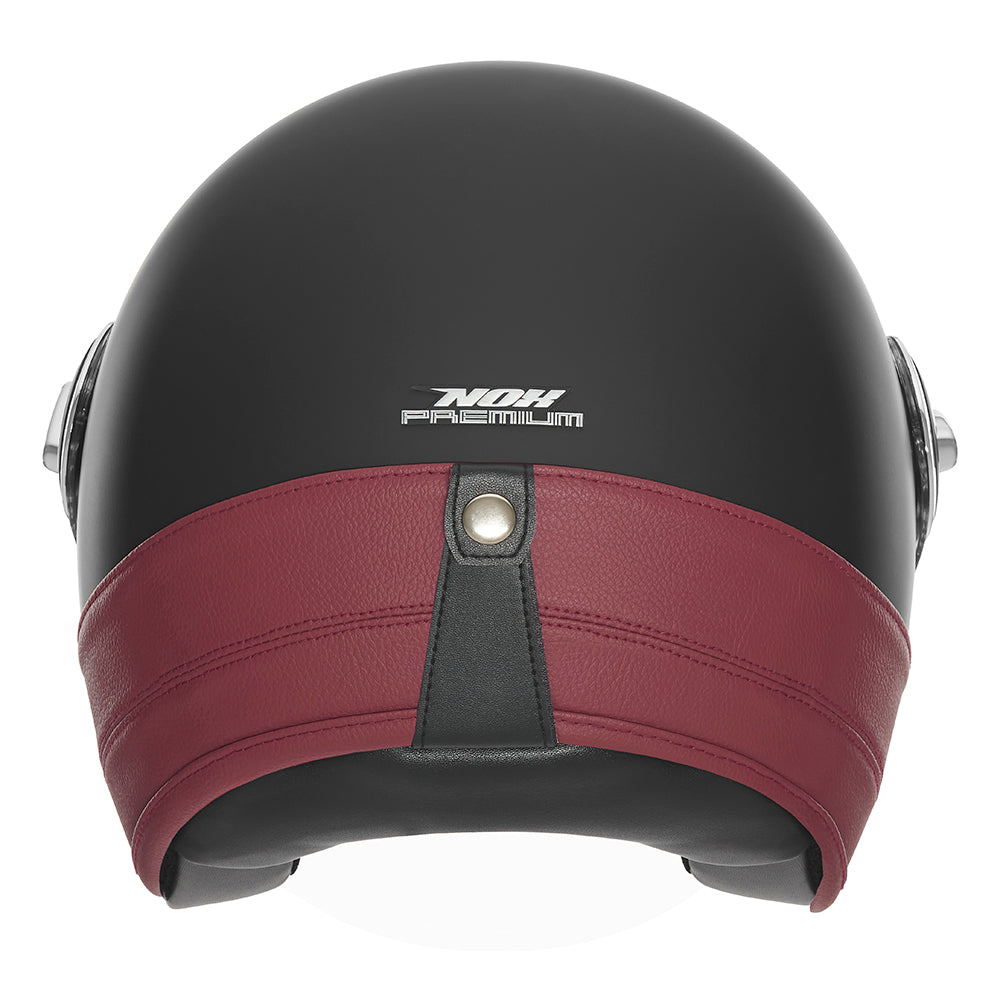 NOX PREMIUM CASQUE JET HERITAGE NOIR MAT CUIR ROUGE Nox Helmet