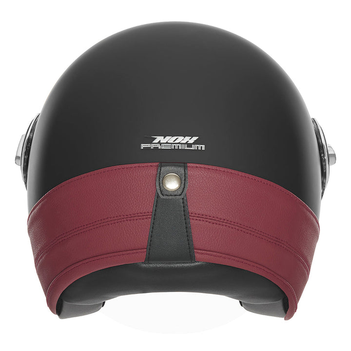 NOX PREMIUM CASQUE JET HERITAGE NOIR MAT CUIR ROUGE Nox Helmet