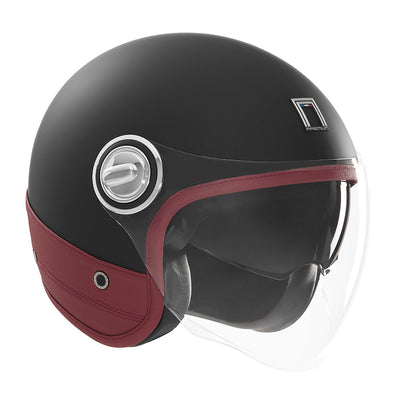 NOX PREMIUM CASQUE JET HERITAGE NOIR MAT CUIR ROUGE Nox Helmet