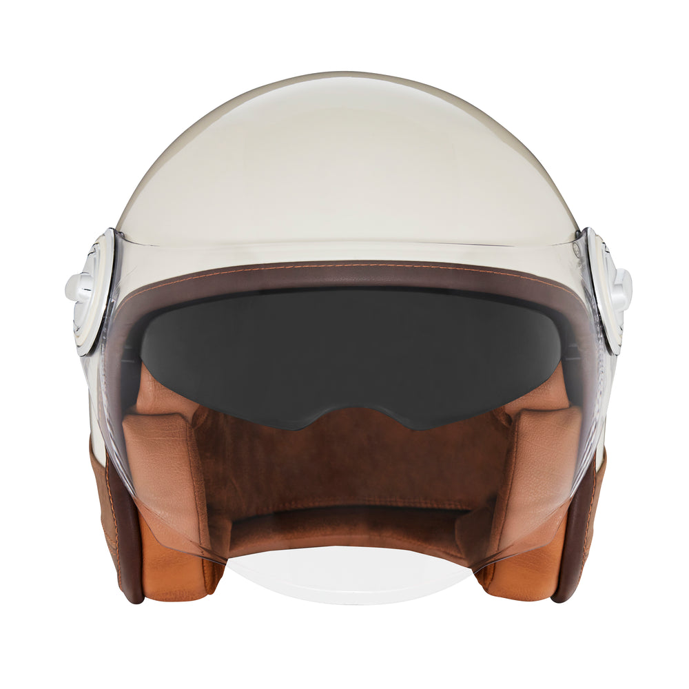NOX PREMIUM CASQUE JET HERITAGE CREME CUIR MARRON Nox Helmet