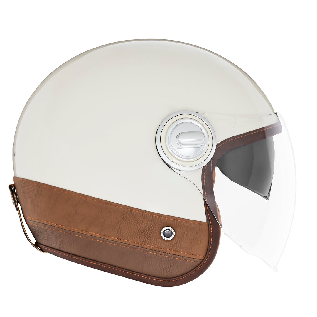 NOX PREMIUM CASQUE JET HERITAGE CREME CUIR MARRON Nox Helmet