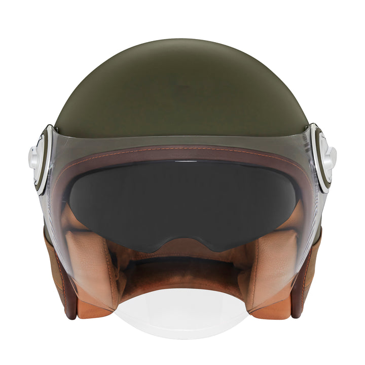 NOX PREMIUM CASQUE JET HERITAGE KAKI MAT CUIR MARRON Nox Helmet
