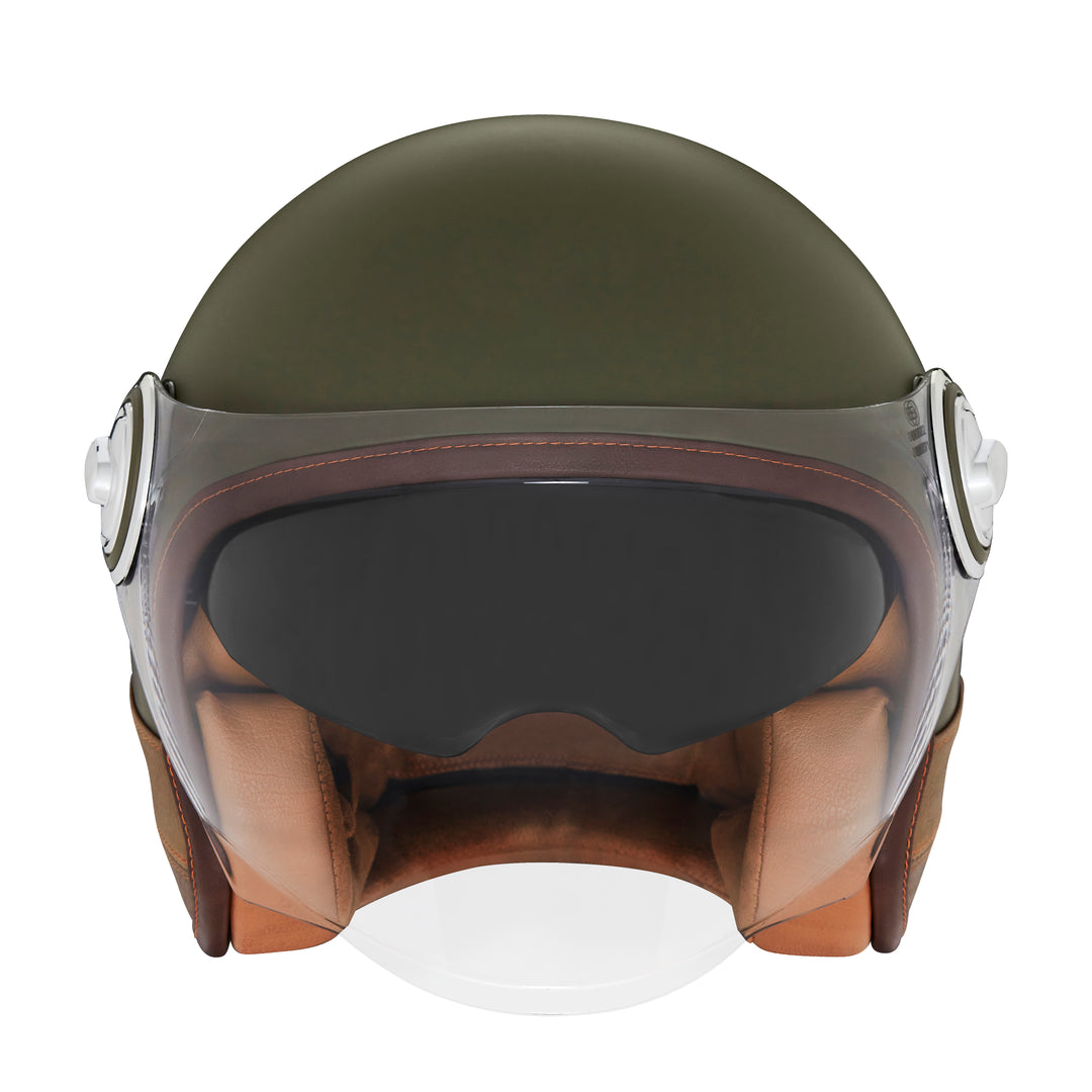 NOX PREMIUM CASQUE JET HERITAGE KAKI MAT CUIR MARRON Nox Helmet