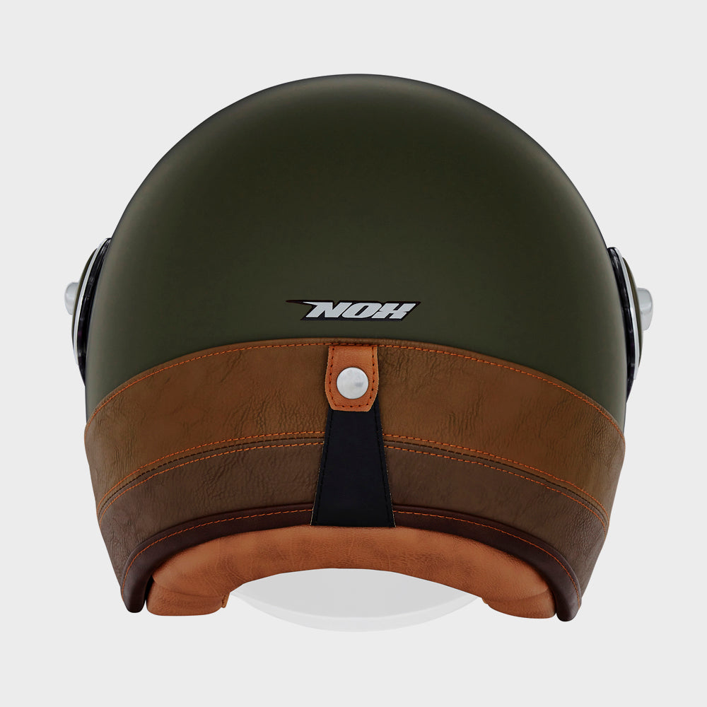 NOX PREMIUM CASQUE JET HERITAGE KAKI MAT CUIR MARRON Nox Helmet