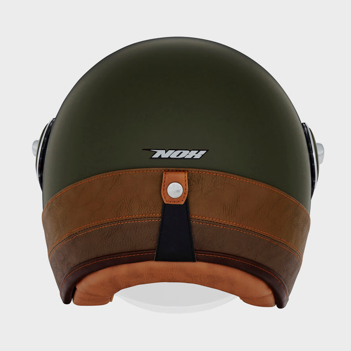 NOX PREMIUM CASQUE JET HERITAGE KAKI MAT CUIR MARRON Nox Helmet