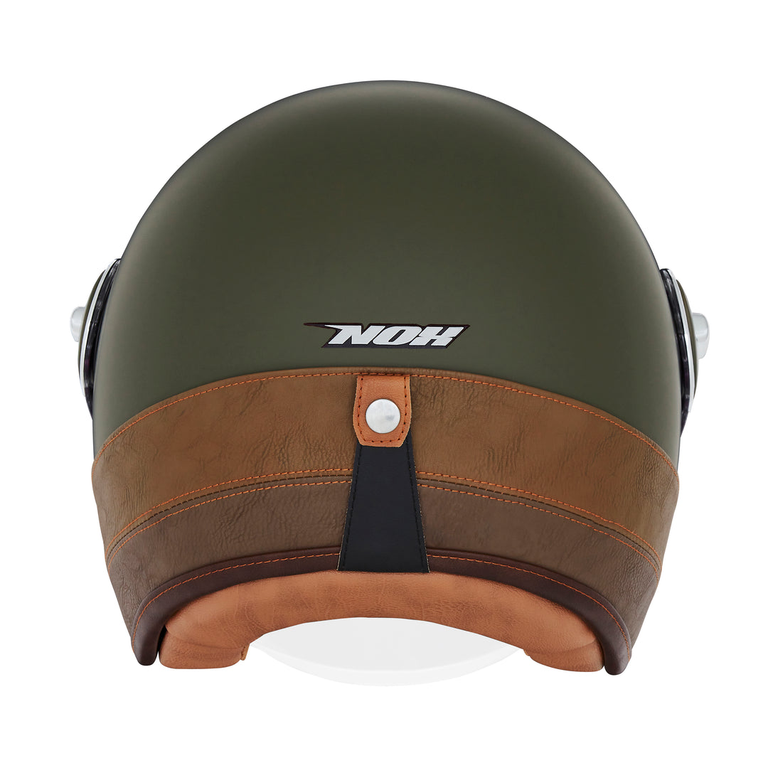 NOX PREMIUM CASQUE JET HERITAGE KAKI MAT CUIR MARRON Nox Helmet