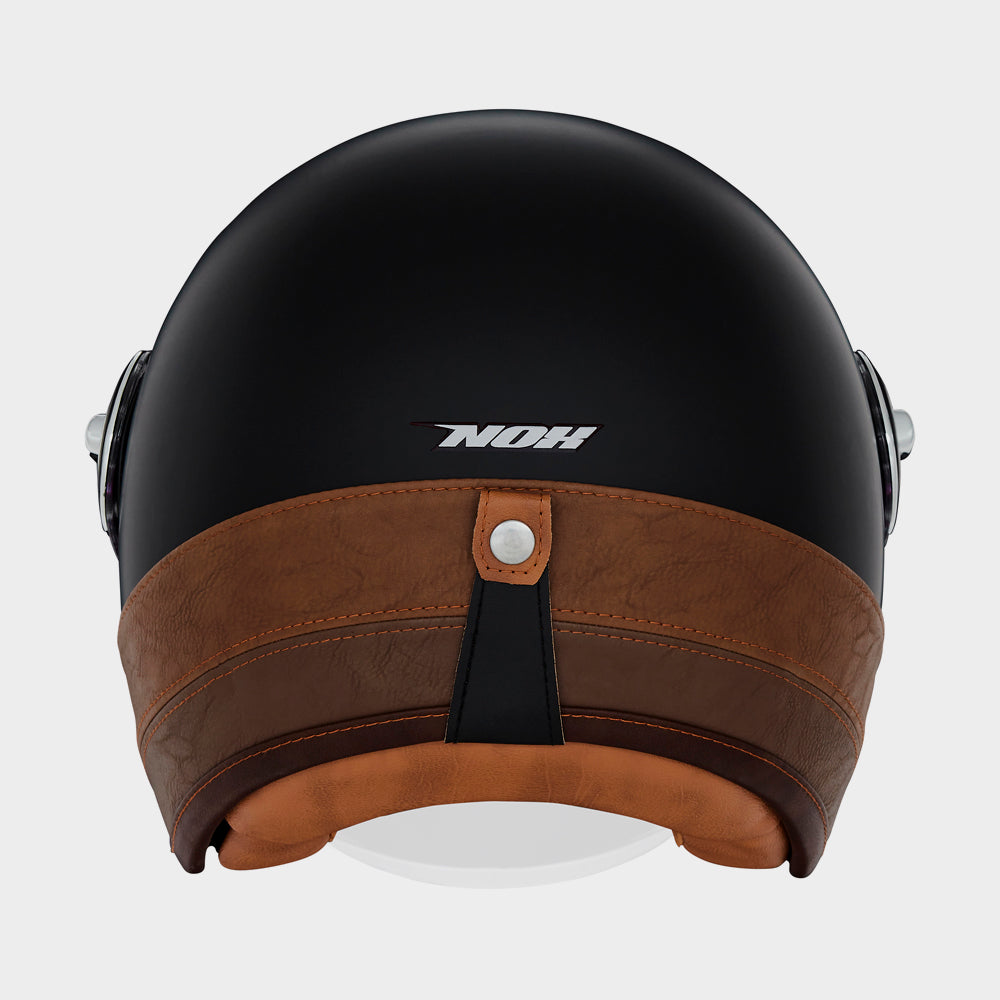 NOX PREMIUM CASQUE JET HERITAGE NOIR MAT CUIR MARRON Nox Helmet