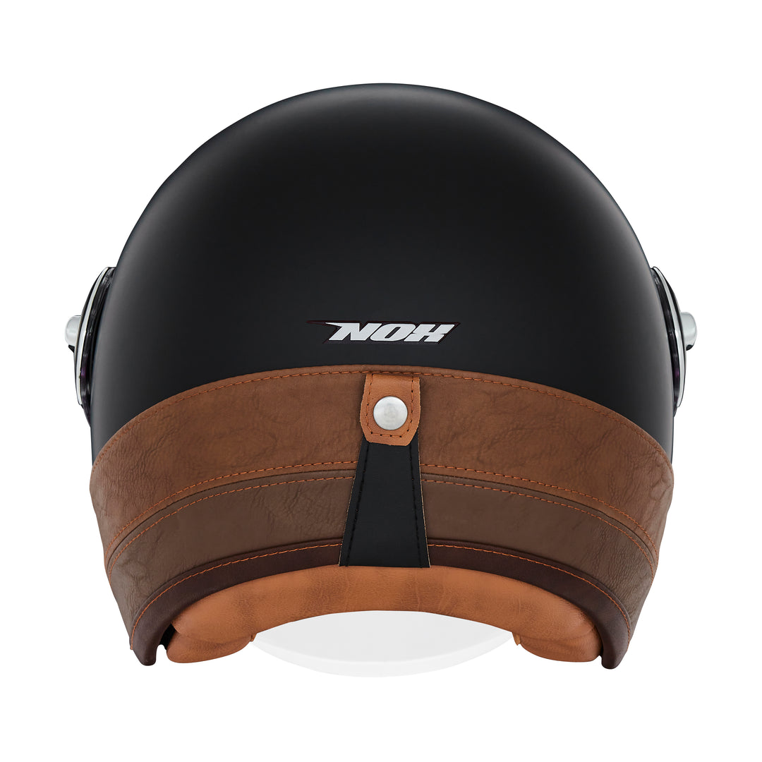 NOX PREMIUM CASQUE JET HERITAGE NOIR MAT CUIR MARRON Nox Helmet
