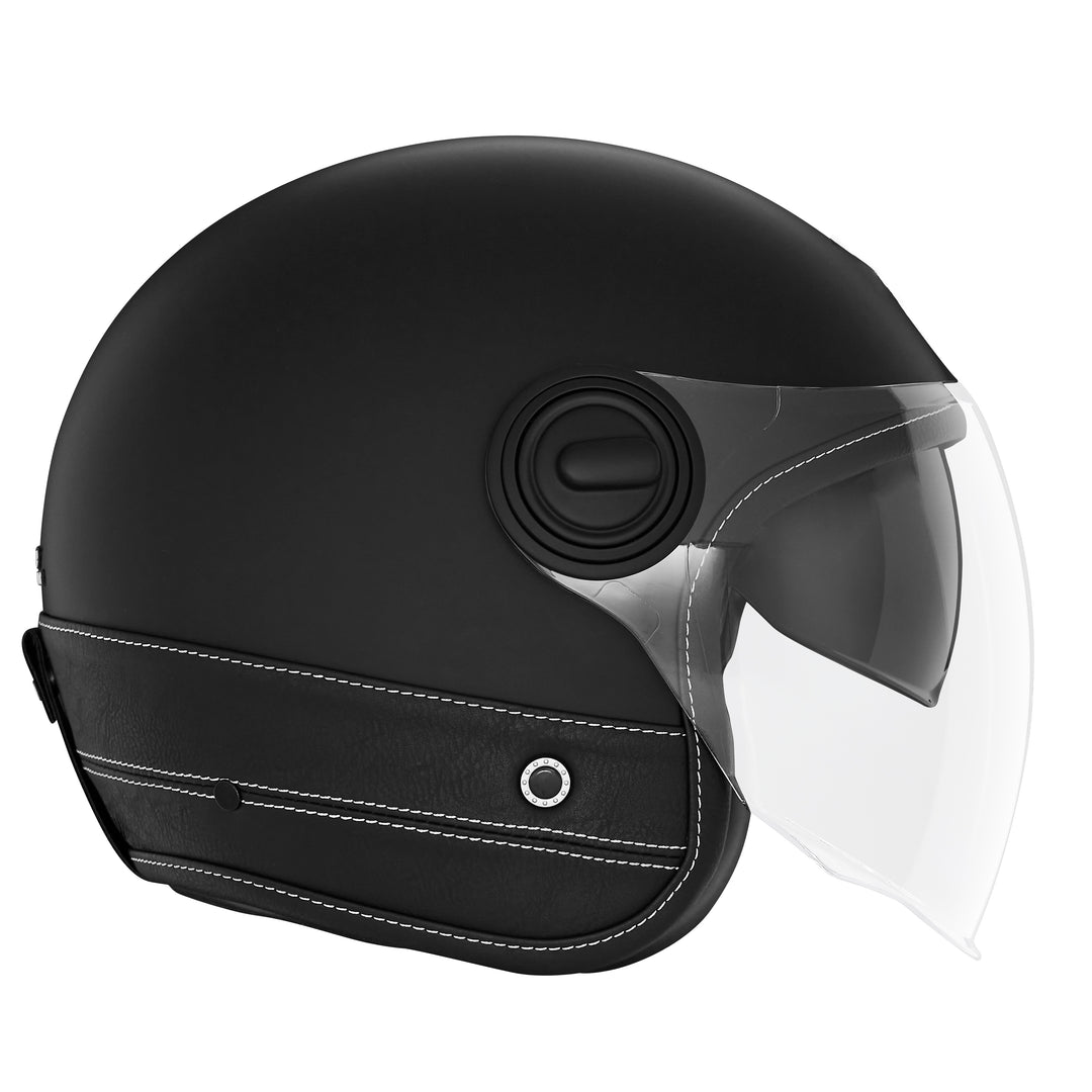 NOX PREMIUM CASQUE JET HERITAGE NOIR MAT CUIR NOIR Nox Helmet