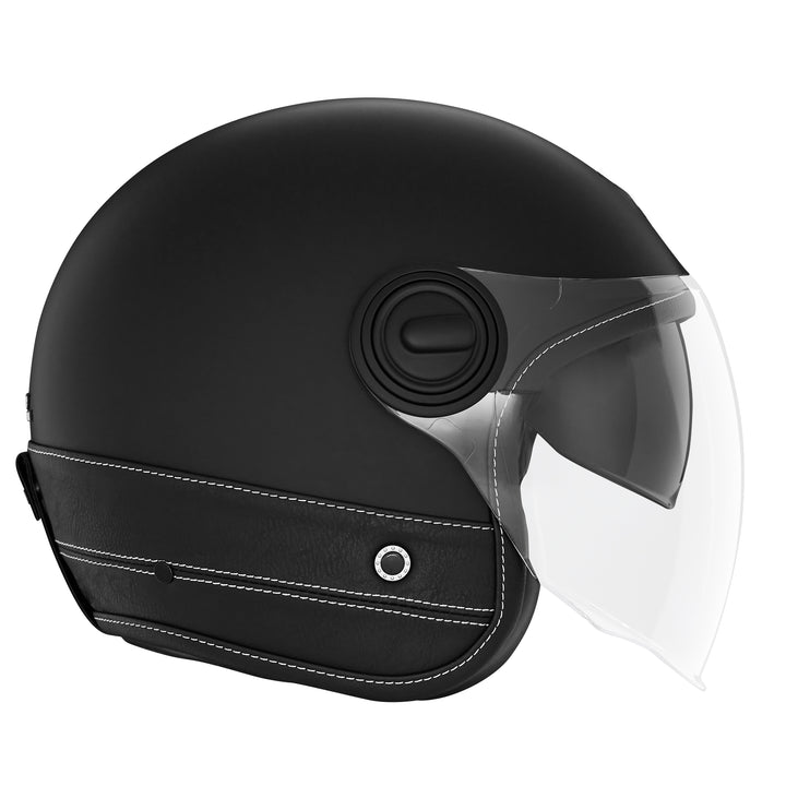 NOX PREMIUM CASQUE JET HERITAGE NOIR MAT CUIR NOIR Nox Helmet
