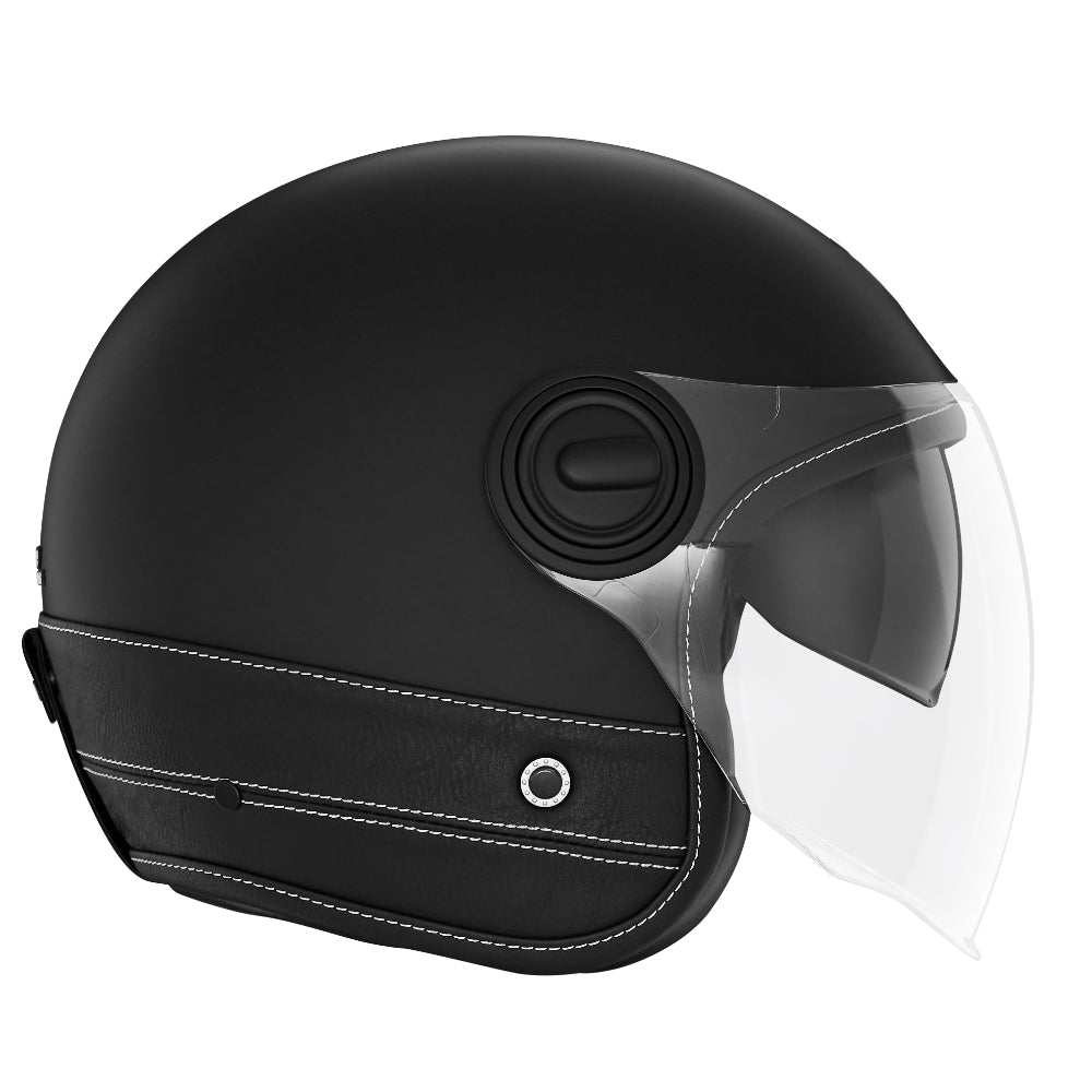NOX PREMIUM CASQUE JET HERITAGE NOIR MAT CUIR NOIR Nox Helmet