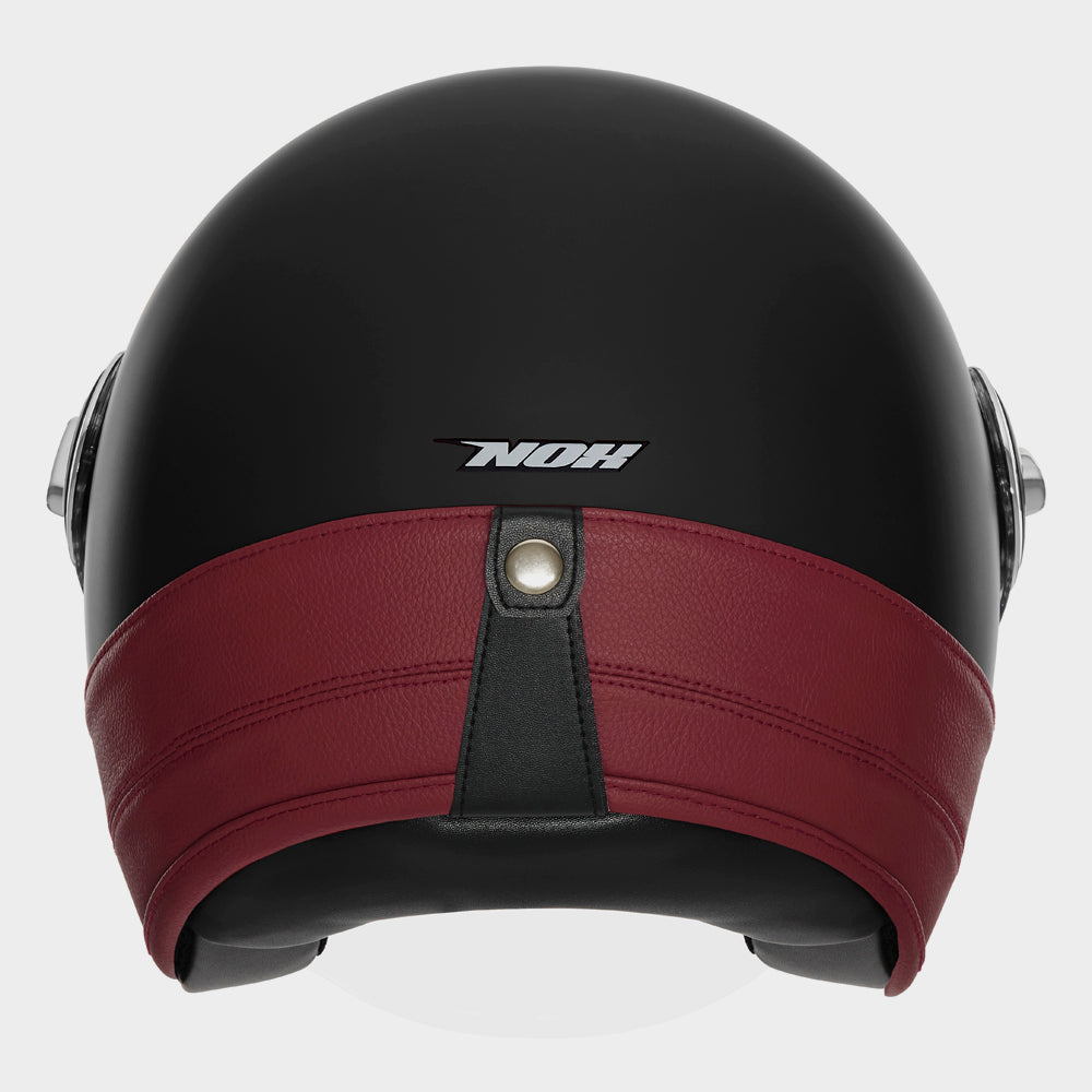 NOX PREMIUM CASQUE JET HERITAGE NOIR MAT CUIR ROUGE Nox Helmet