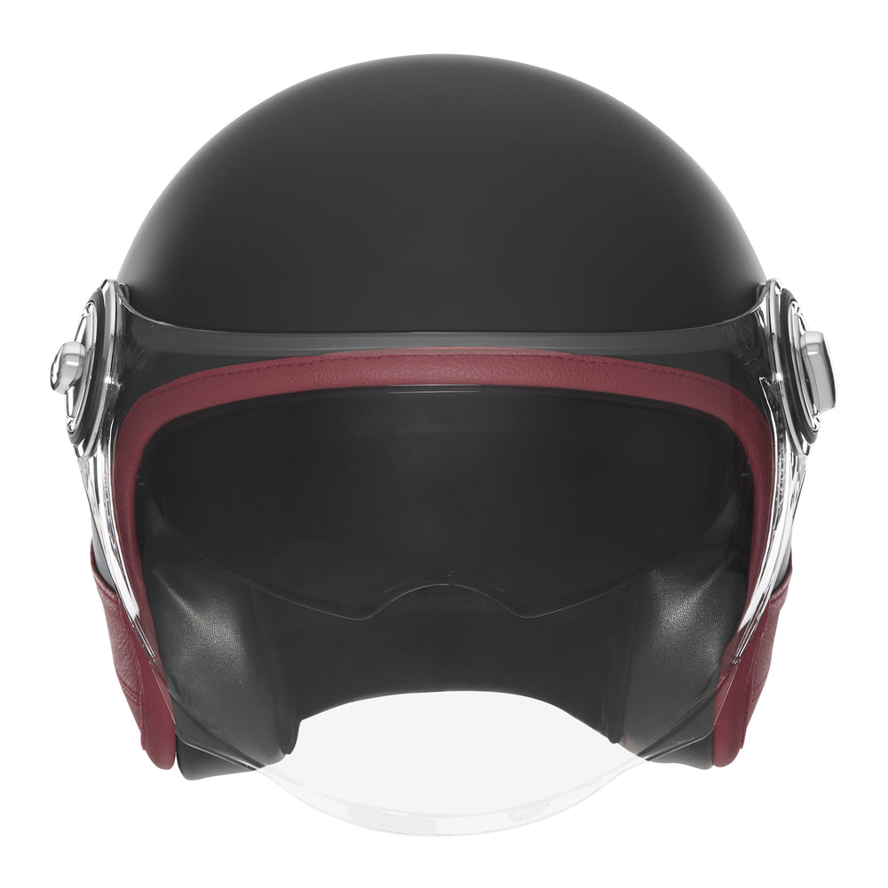 NOX PREMIUM CASQUE JET HERITAGE NOIR MAT CUIR ROUGE Nox Helmet