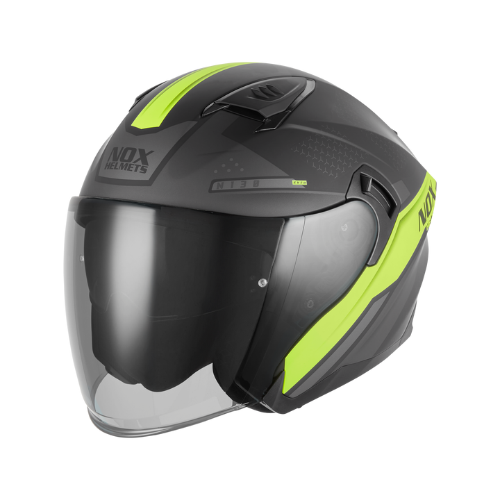 NOX CASQUE JET N130 EKTO NOIR MAT JAUNE Nox Helmet