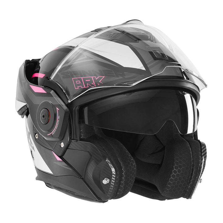 NOX PREMIUM CASQUE MODULABLE SPINNER ARK BLANC ROSE NOIR Nox Helmet