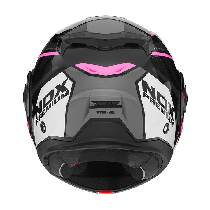 NOX PREMIUM CASQUE MODULABLE SPINNER ARK BLANC ROSE NOIR Nox Helmet