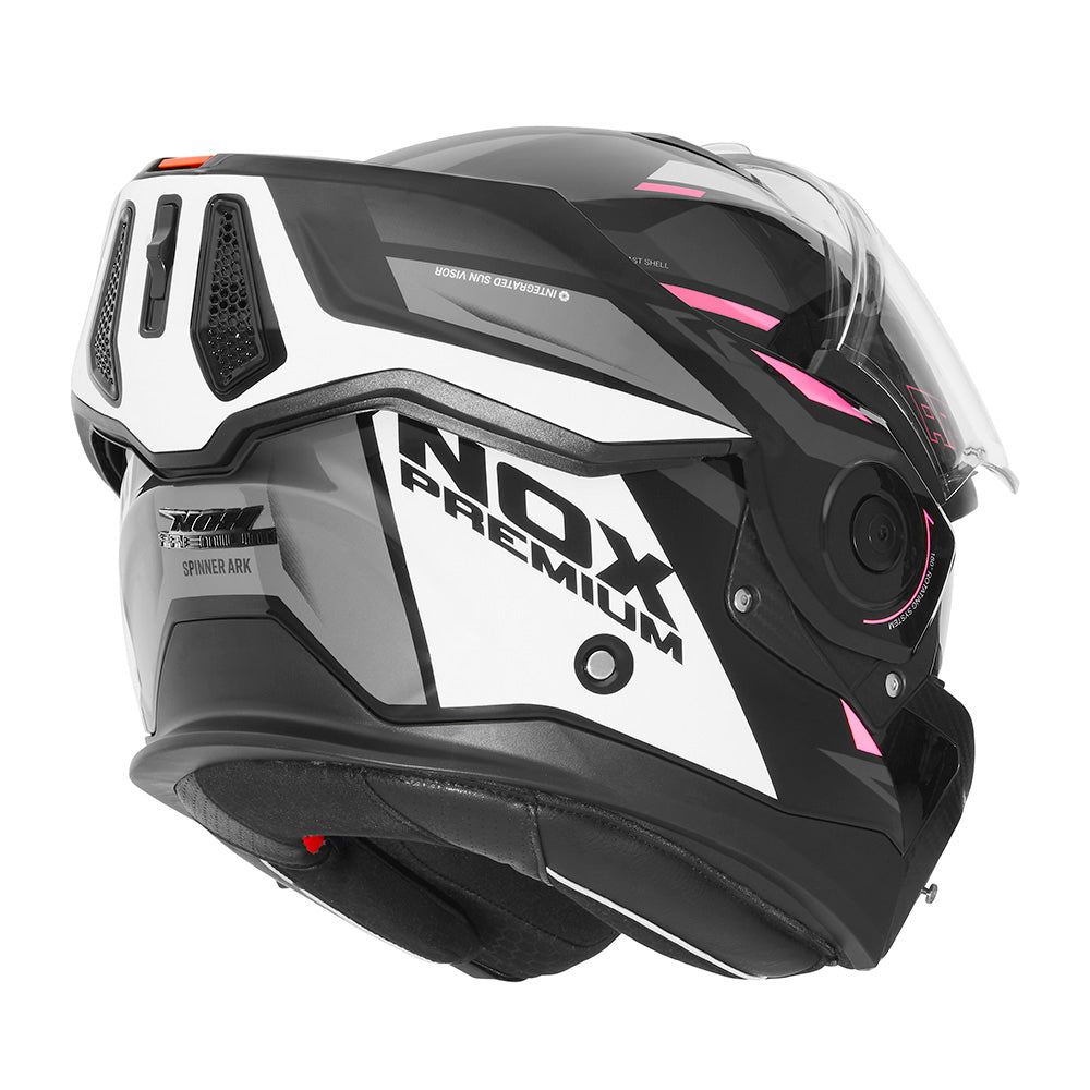 NOX PREMIUM CASQUE MODULABLE SPINNER ARK BLANC ROSE NOIR Nox Helmet