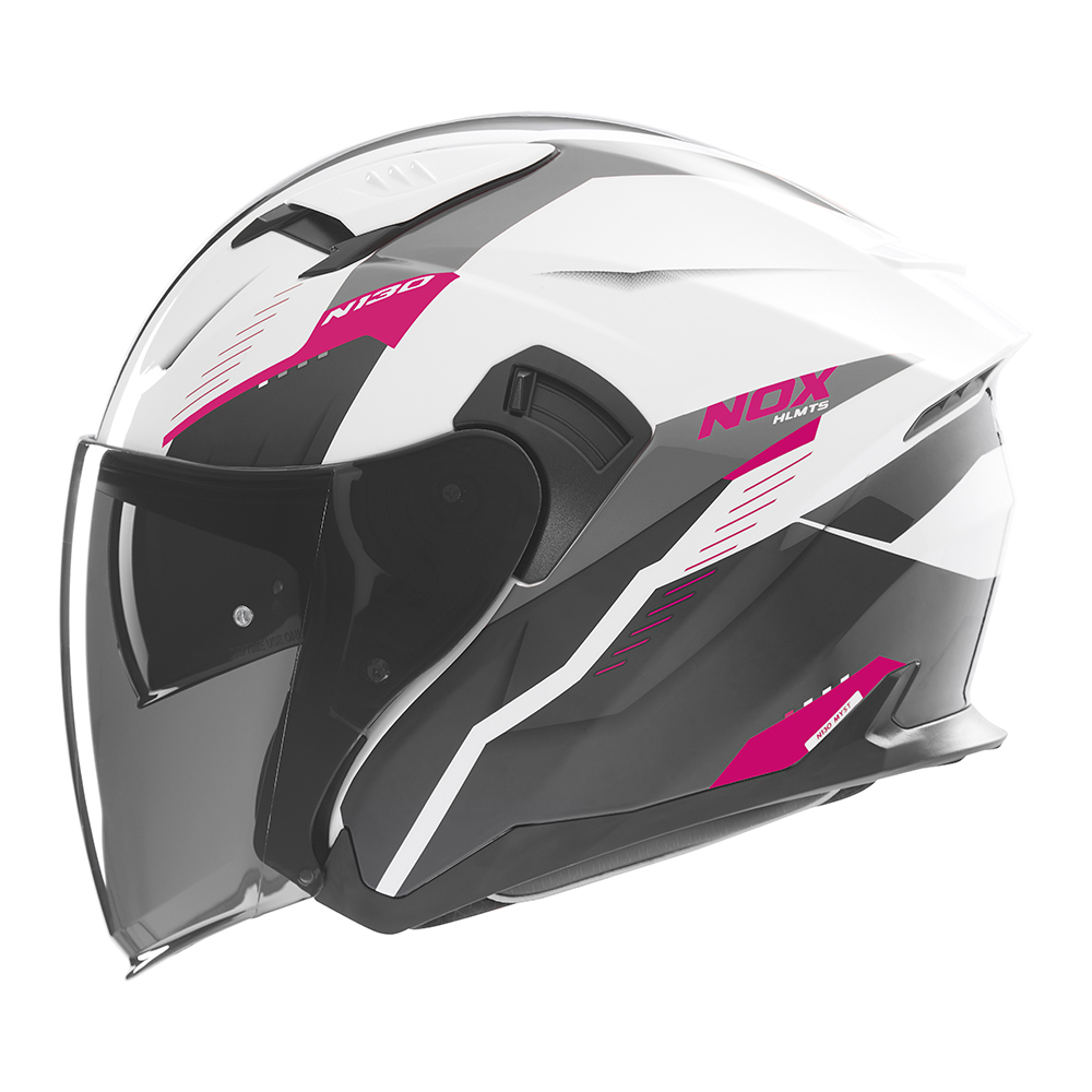 Casque de moto Nox jet N 130 MYST blanc et rose