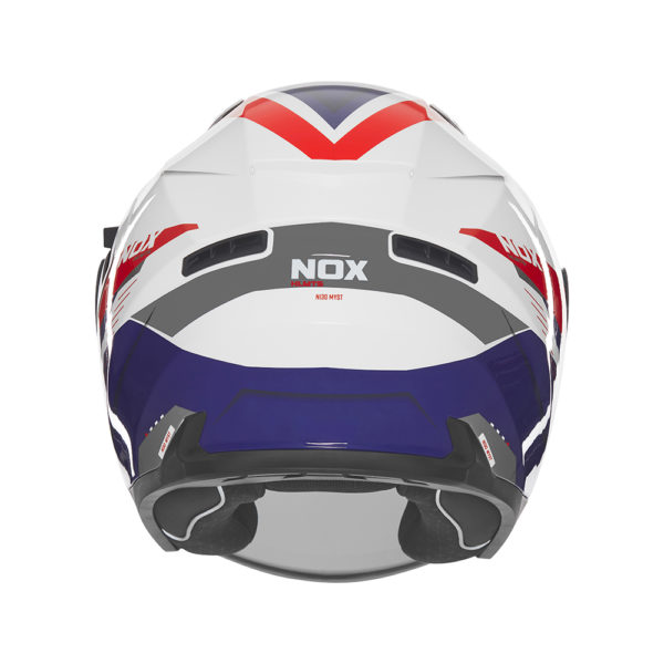 Casque de moto Nox jet N 130 MYST blanc, bleu et rouge