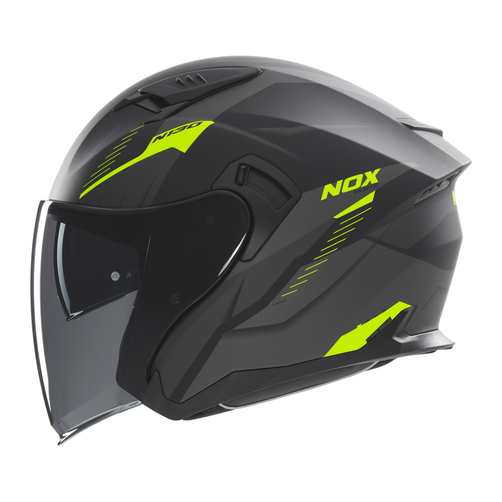 Casque de moto Nox jet N 130 MYST noir mat et jaune fluo