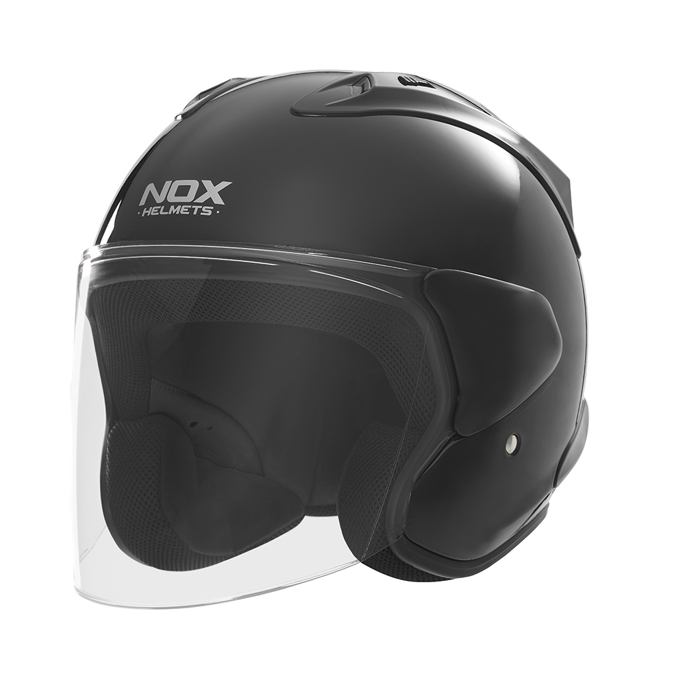 Casque de moto Nox jet N 220-S noir brillant