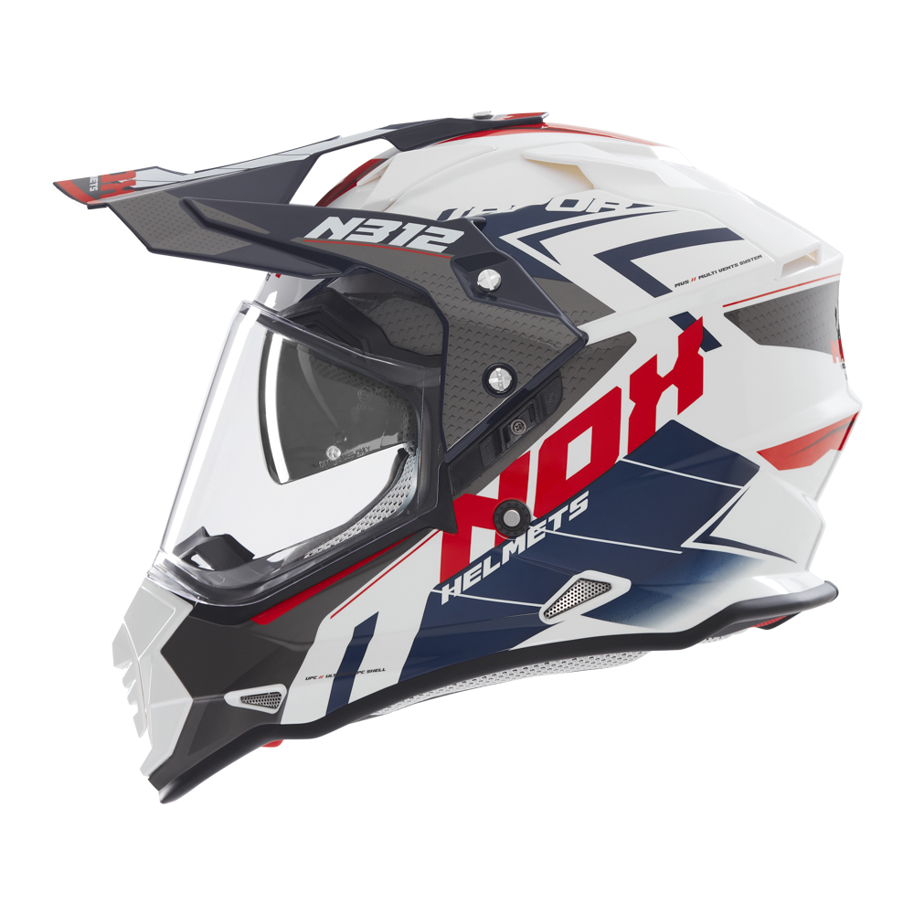 casque Trail adventure nox N312 blanc, bleu et rouge