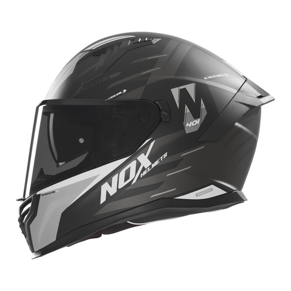 Casque de moto Nox intégral N 401 CROWER noir mat et argent