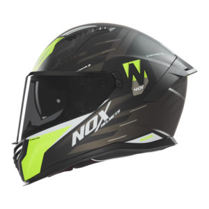 Casque de moto Nox intégral N 401 CROWER noir mat et jaune fluo