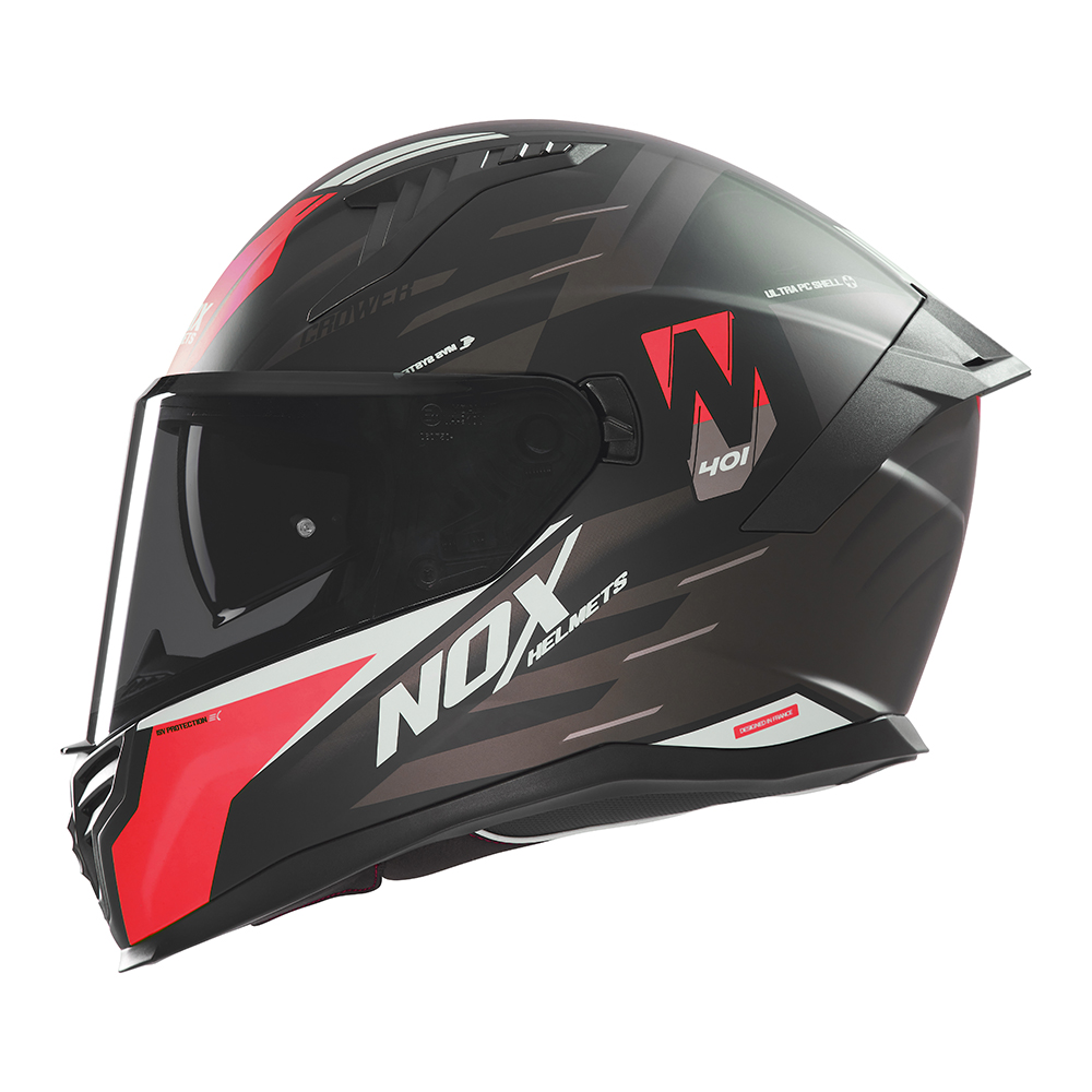 Casque de moto Nox intégral N 401 CROWER noir mat et rouge