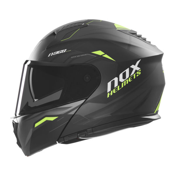 Casque de moto Nox modulable N 968 ULTRA noir mat et jaune fluo