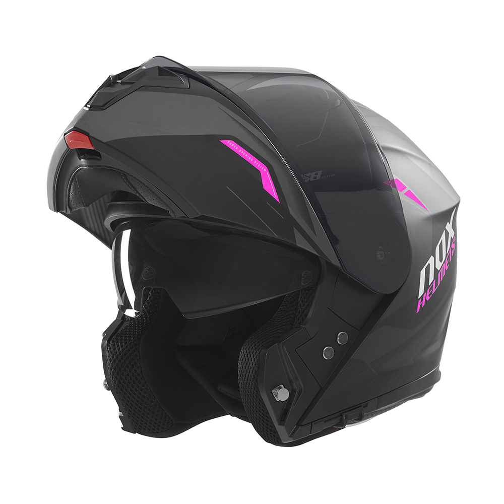 Casque de moto Nox modulable N 968 ULTRA noir mat et rose